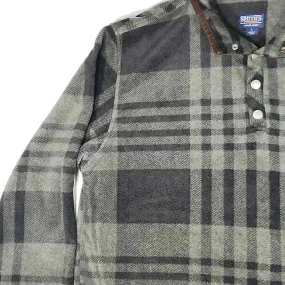 Smith's Workwear‎ Men's Henley Fleece Large Olive Black Plaid Long Sleeve - Picture 8 of 15
